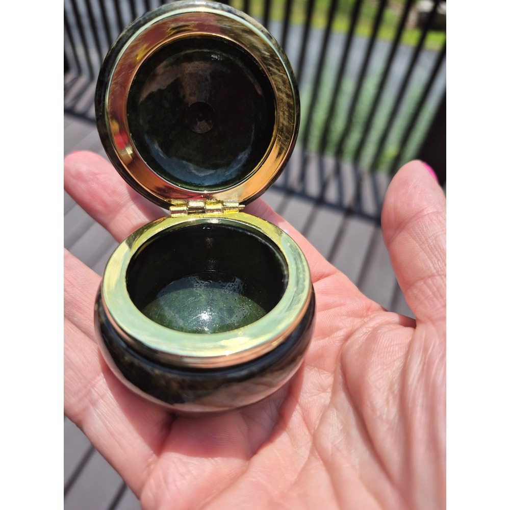 Vintage Italian Green Alabaster Trinket Box Hinged Jewelry Keepsake Gold Tone